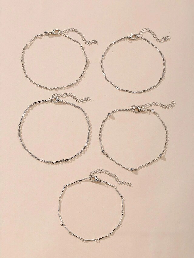 Ankle Bracelet Personalized Stylish Simple Women's Body Jewelry For Party Evening Holiday Classic Alloy Weave Silver 5 PCS